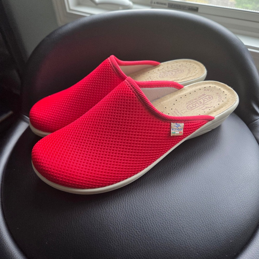 Fly Flot Anatomic Anti-Shock Clogs Mules Women 9.5 Red Mesh Leather Italy
